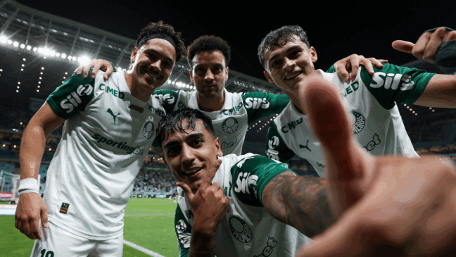 Palmeiras,em jogo contra a equipe do Grêmio FBPA, durante partida válida pela trigésima sexta rodada, do Campeonato Brasileiro, Série A, na Arena do Grêmio. (Foto: Cesar Greco/Palmeiras/by Canon)